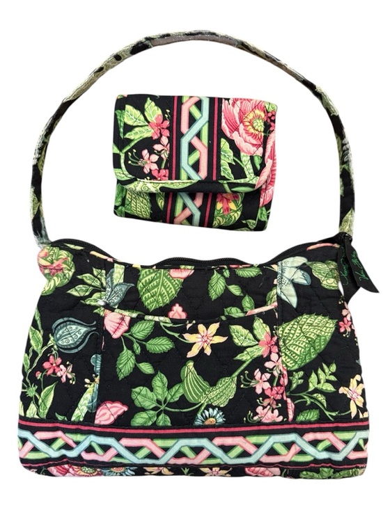 Vera Bradley Handbags - Vera Bradley Botanica Bag & Wallet Set Black Green Floral Quilted USA Retired